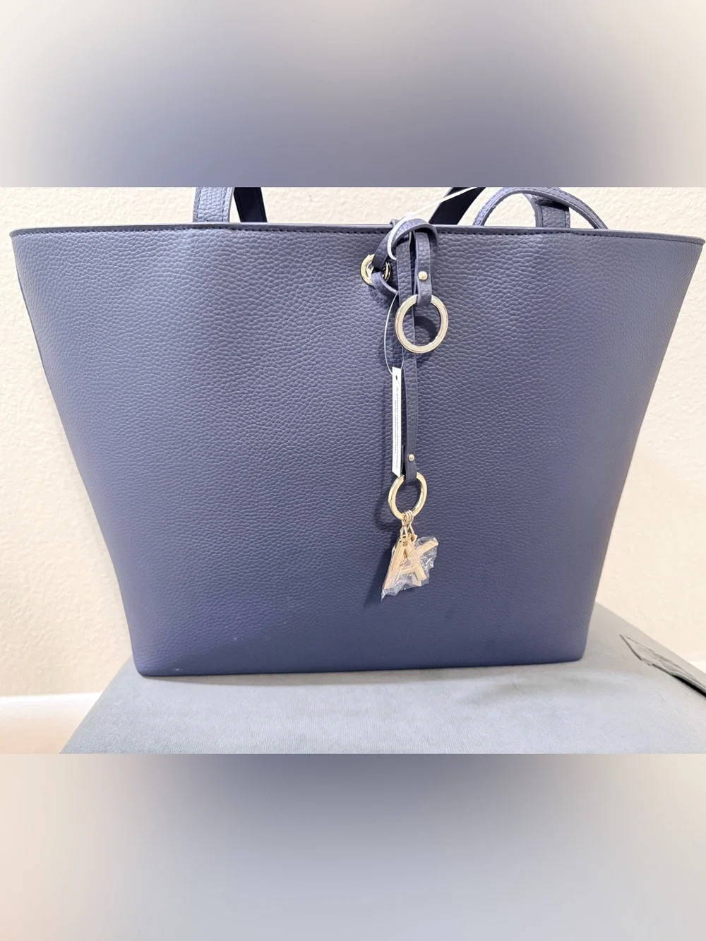 Anne Klein Navy Tote with Gold Charm Key Ring (NWT)